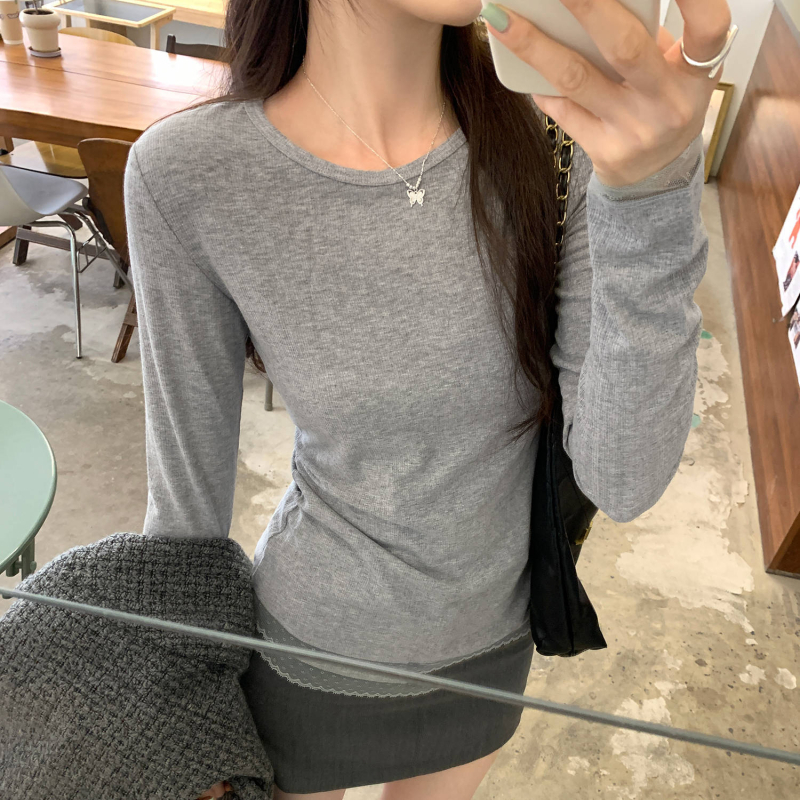 Ženska majica s čipkastim panelima, okrugli vrat, dugi rukavi, uski kroj (Materijal: poliester; Okrugli vrat; Dugi rukavi; Uski kroj)