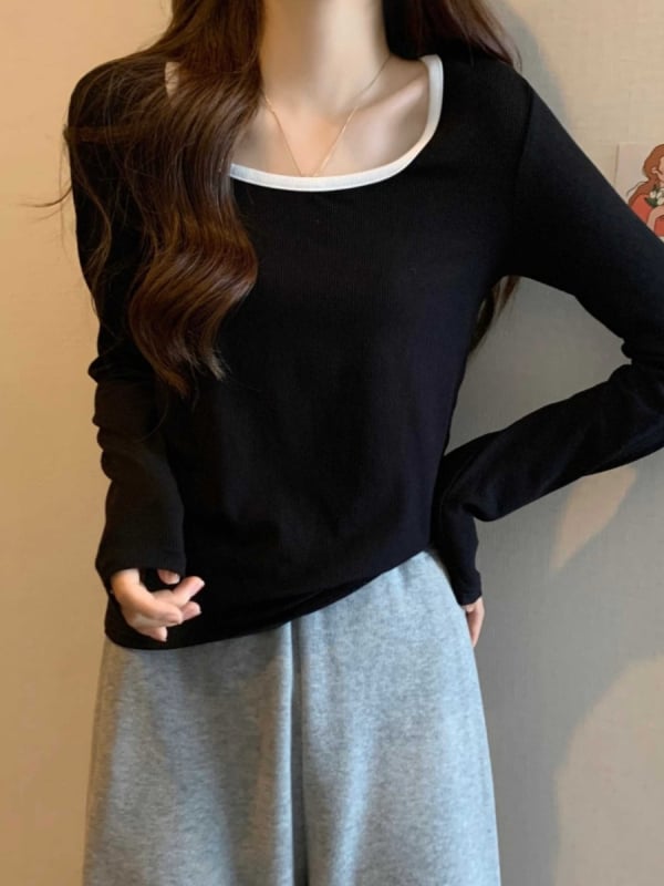 Ženski top s dugim rukavima, kvadratnim ovratnikom, oversize kroj, vez, tkanina od regenerirane celuloze