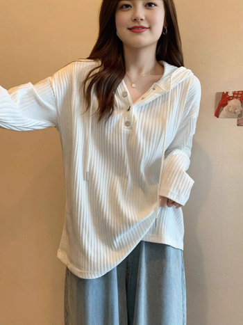 Majica s kapuljačom – dugi rukavi, retro stil, labav kroj, okrugli izrez, poliester