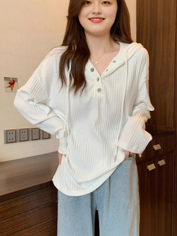 Majica s kapuljačom – dugi rukavi, retro stil, labav kroj, okrugli izrez, poliester