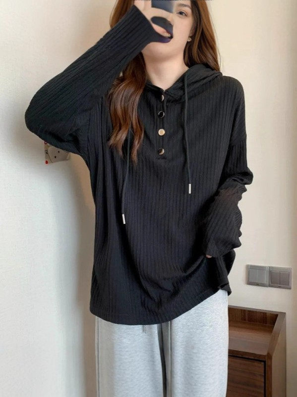 Majica s kapuljačom – dugi rukavi, retro stil, labav kroj, okrugli izrez, poliester