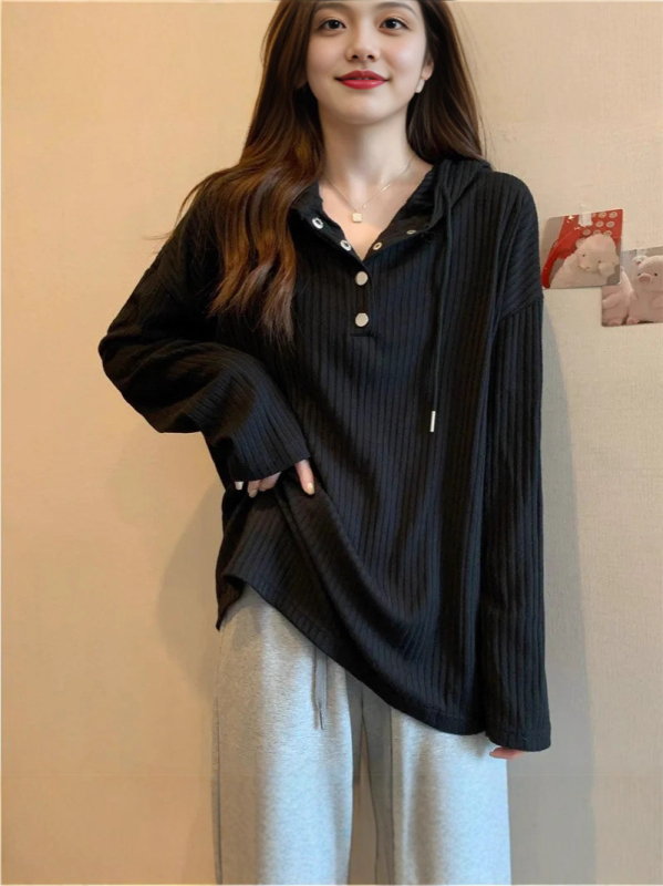 Majica s kapuljačom – dugi rukavi, retro stil, labav kroj, okrugli izrez, poliester