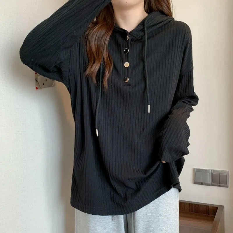 Majica s kapuljačom – dugi rukavi, retro stil, labav kroj, okrugli izrez, poliester