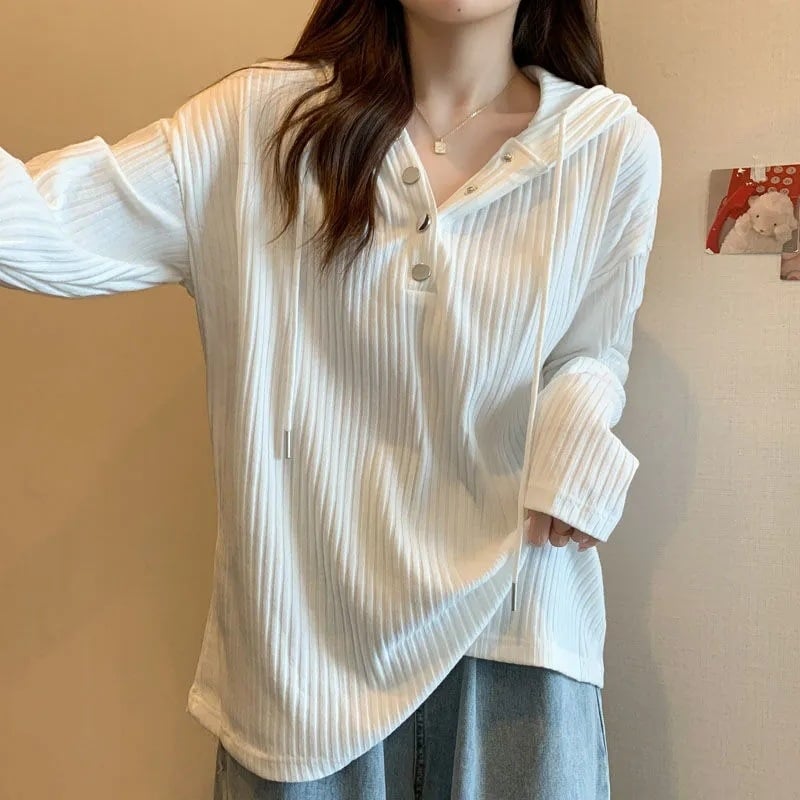 Majica s kapuljačom – dugi rukavi, retro stil, labav kroj, okrugli izrez, poliester