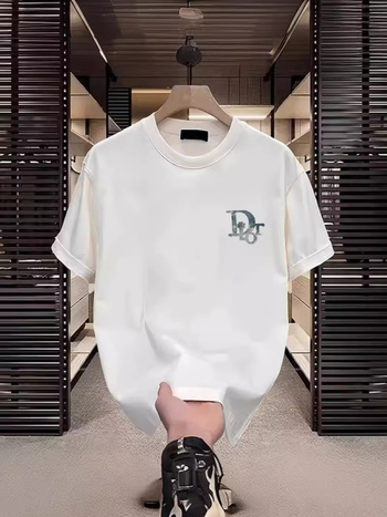 Muški ljetni pamučni T-shirt, labav kroj, kratki rukav, okrugli izrez, tisk s slovima, prozračan, 96%+ pamuka