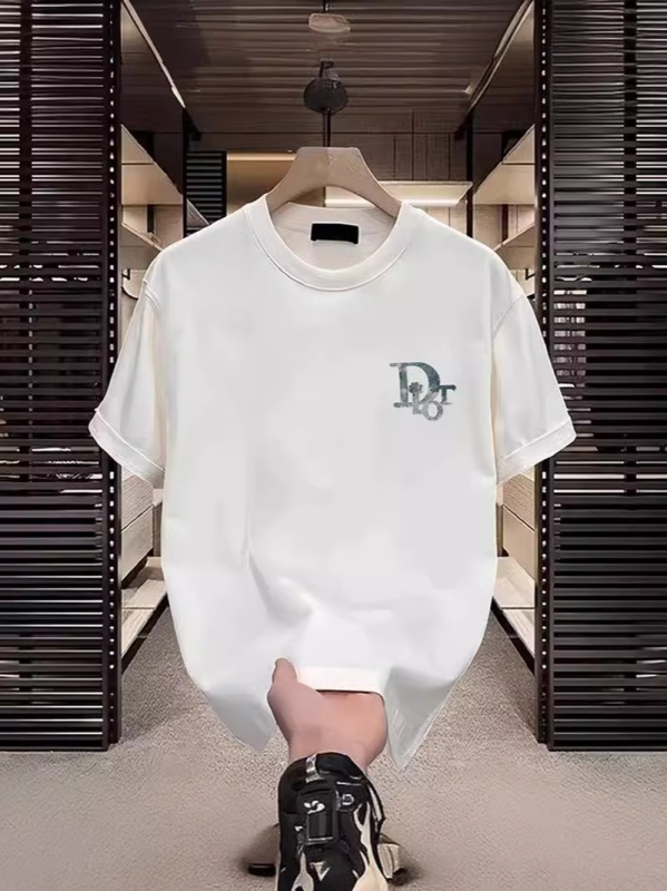 Muški ljetni pamučni T-shirt, labav kroj, kratki rukav, okrugli izrez, tisk s slovima, prozračan, 96%+ pamuka