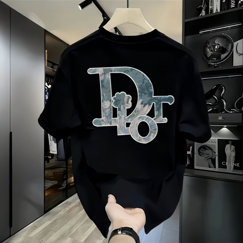 Muški ljetni pamučni T-shirt, labav kroj, kratki rukav, okrugli izrez, tisk s slovima, prozračan, 96%+ pamuka