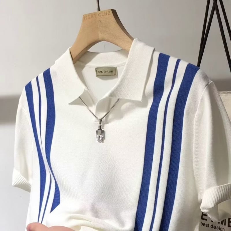 Muška kratka majica sa stojećim ovratnikom, uski kroj, materijal od vlakana mliječnog proteina/viskoze