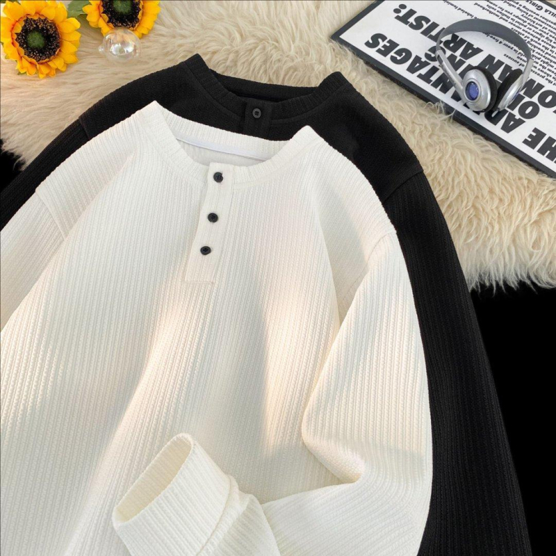 Muška majica s dugim rukavima, slobodan kroj, prugasti uzorak, vlakna proteina mlijeka, proljeće