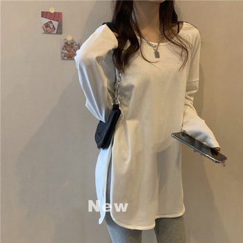 Pamučna majica s izšivkom, dugi rukav, okrugli izrez, zima 2023