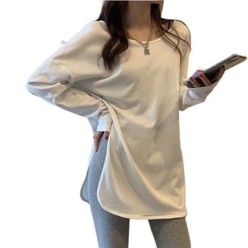 Pamučna majica s izšivkom, dugi rukav, okrugli izrez, zima 2023