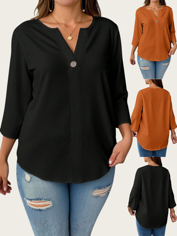 Ženska bluza od poliester-elastanske smjese, okrugli izrez, 3/4 rukav, srednja duljina (65–80 cm)