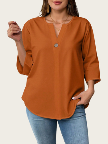 Ženska bluza od poliester-elastanske smjese, okrugli izrez, 3/4 rukav, srednja duljina (65–80 cm)