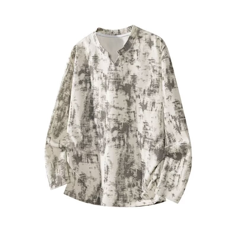 Labava majica s Tie-Dye Corduroy, V-izrez, dugih rukava