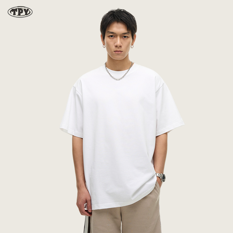 Pánske bavlnené tričko s krátkymi rukávmi, voľný strih, hmotnosť 280–310 g, okrúhly výstrih