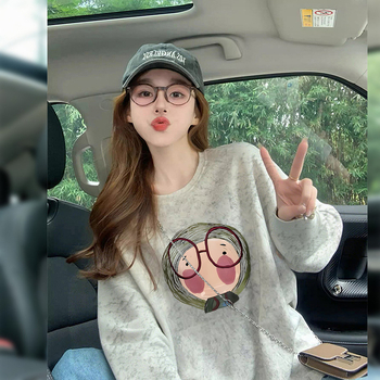 Pamučna majica s geometrijskim uzorkom, dugi rukavi, slobodan kroj