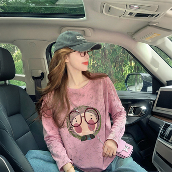 Pamučna majica s geometrijskim uzorkom, dugi rukavi, slobodan kroj