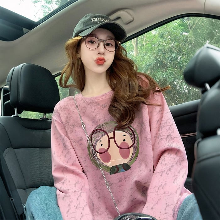 Pamučna majica s geometrijskim uzorkom, dugi rukavi, slobodan kroj