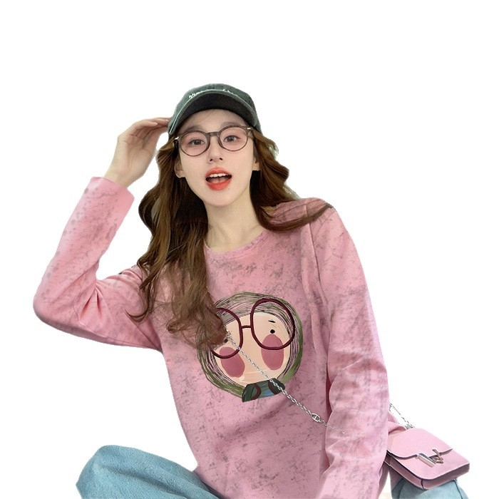 Pamučna majica s geometrijskim uzorkom, dugi rukavi, slobodan kroj