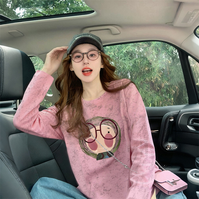 Pamučna majica s geometrijskim uzorkom, dugi rukavi, slobodan kroj