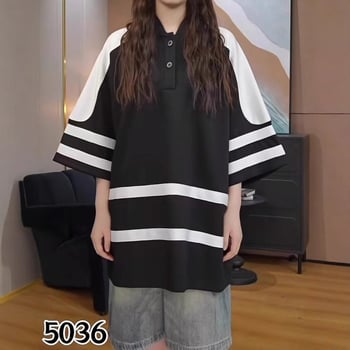 Szabadon szabású pamut póló álló gallérral és 5/4-es ujjúval