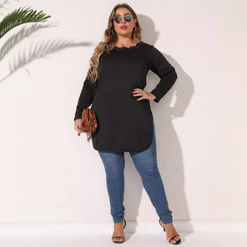 Ženski top slobodnog kroja s dugim rukavima, kružni izrez i burnout floral uzorak, poliester-elastan smjesa