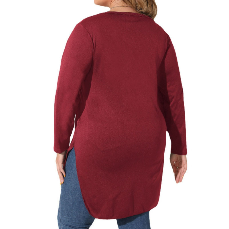 Ženski top slobodnog kroja s dugim rukavima, kružni izrez i burnout floral uzorak, poliester-elastan smjesa