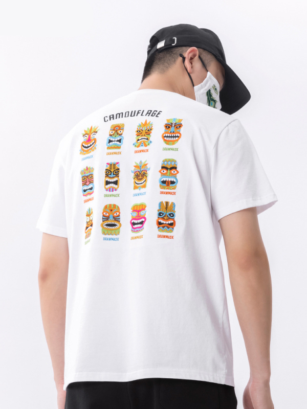 Muška majica National Tide s karikaturnim vezom, 100% pamuk, opušten kroj, kratki rukav