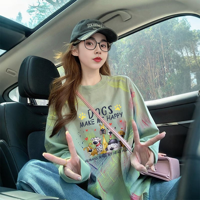 Pamukasta majica s geometrijskim uzorkom, slobodan kroj, duge rukave.