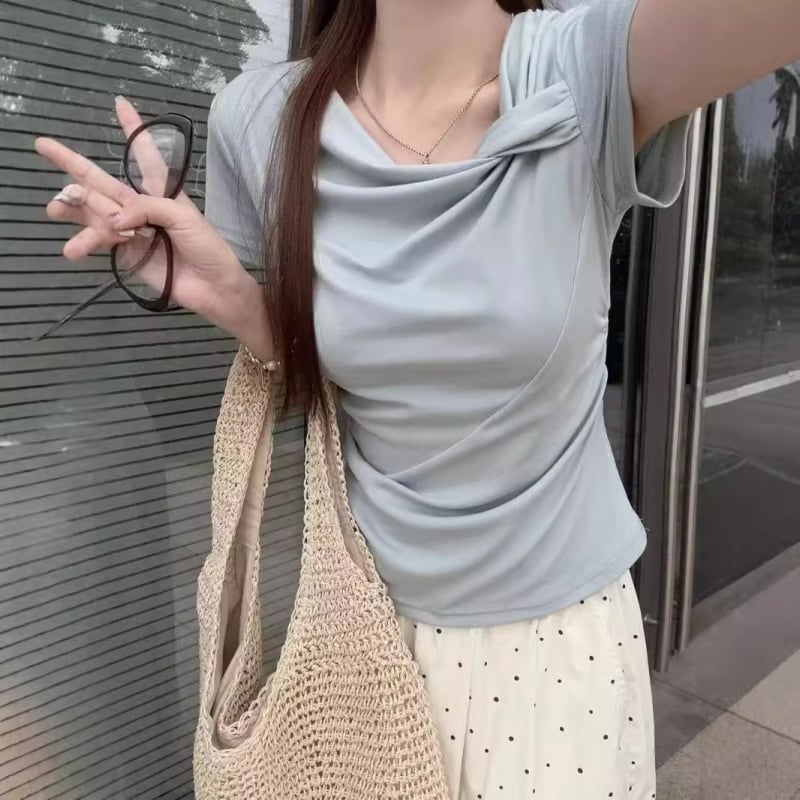 Milk silk majica s kratkim rukavima, jednobojna, okrugli izrez, sastav: poliester 95%+ i spandeks <30%