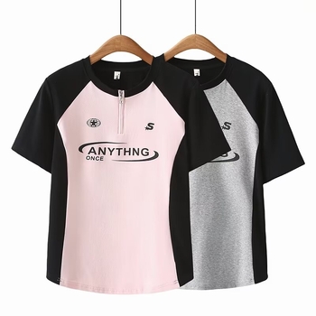 Odell poliester majica s šivanim dizajnom, kratki rukavi, okrugli izrez, ljeto 2024