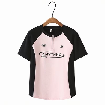 Odell poliester majica s šivanim dizajnom, kratki rukavi, okrugli izrez, ljeto 2024