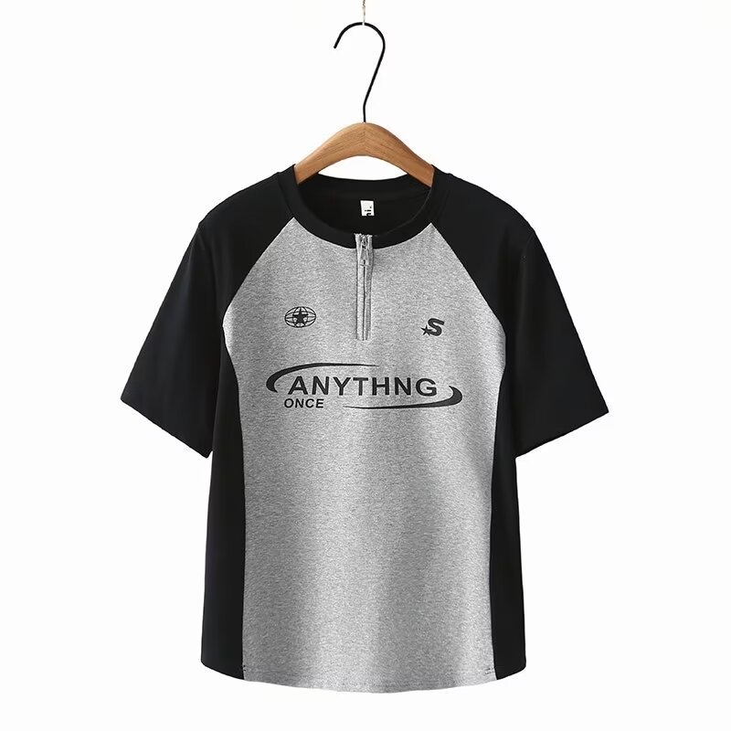 Odell poliester majica s šivanim dizajnom, kratki rukavi, okrugli izrez, ljeto 2024