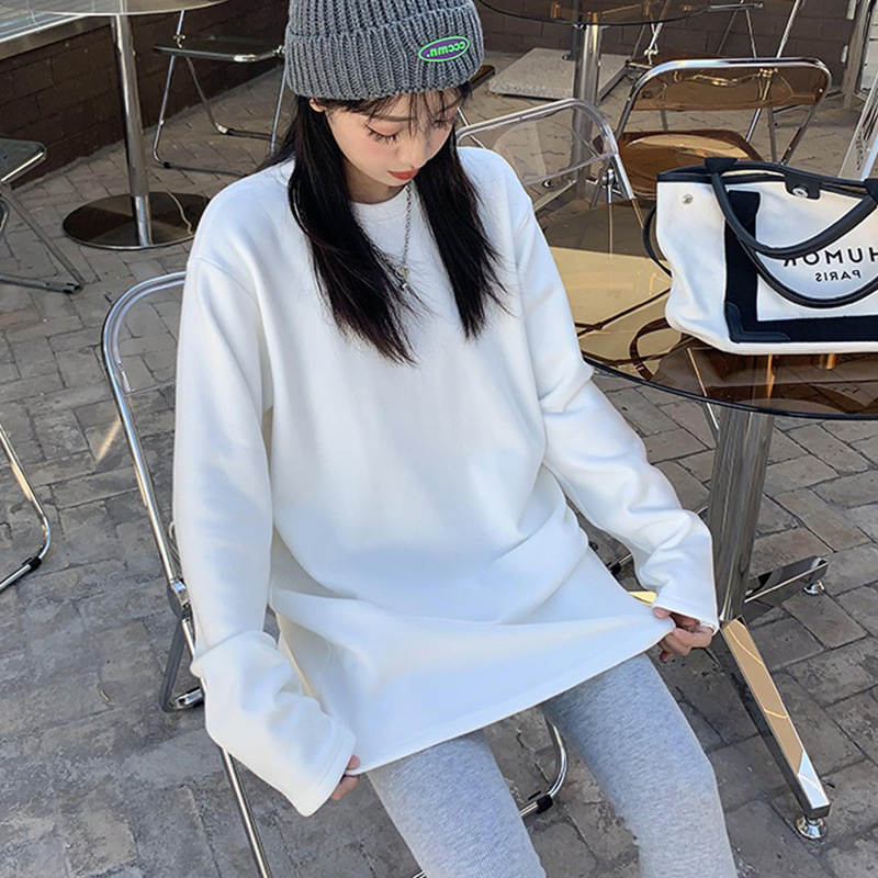 Majica s dugim rukavima u korejskom stilu, plus veličina, jednobojna, viskozna tkanina