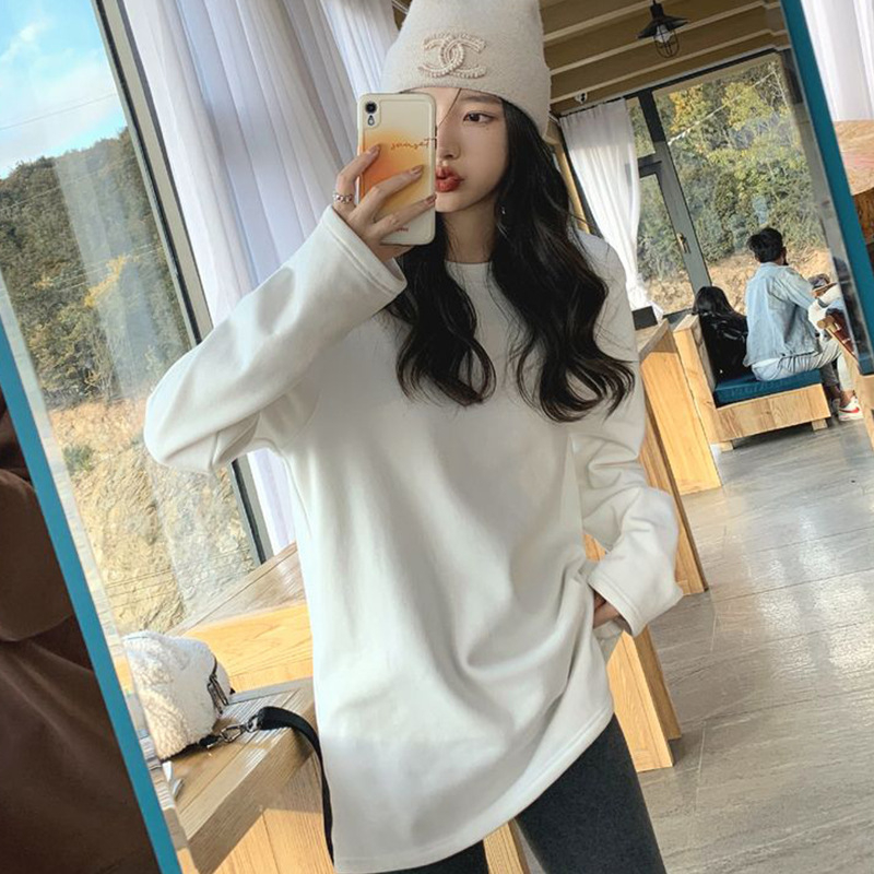 Majica s dugim rukavima u korejskom stilu, plus veličina, jednobojna, viskozna tkanina