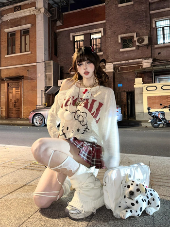 Majica s anime printom, labavog kroja, dugi rukavi, okrugli izrez, pamuk-lin smjesa s elastanom