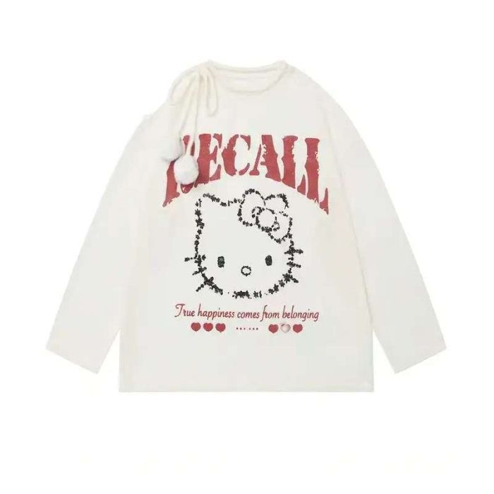 Majica s anime printom, labavog kroja, dugi rukavi, okrugli izrez, pamuk-lin smjesa s elastanom