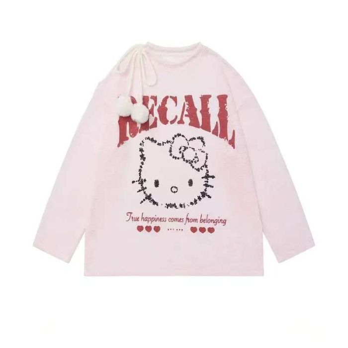 Majica s anime printom, labavog kroja, dugi rukavi, okrugli izrez, pamuk-lin smjesa s elastanom