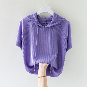 T-shirt s kapuljom od Ice Silk/Viscose, kratkih rukava, širokog kroja