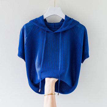 T-shirt s kapuljom od Ice Silk/Viscose, kratkih rukava, širokog kroja