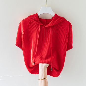 T-shirt s kapuljom od Ice Silk/Viscose, kratkih rukava, širokog kroja