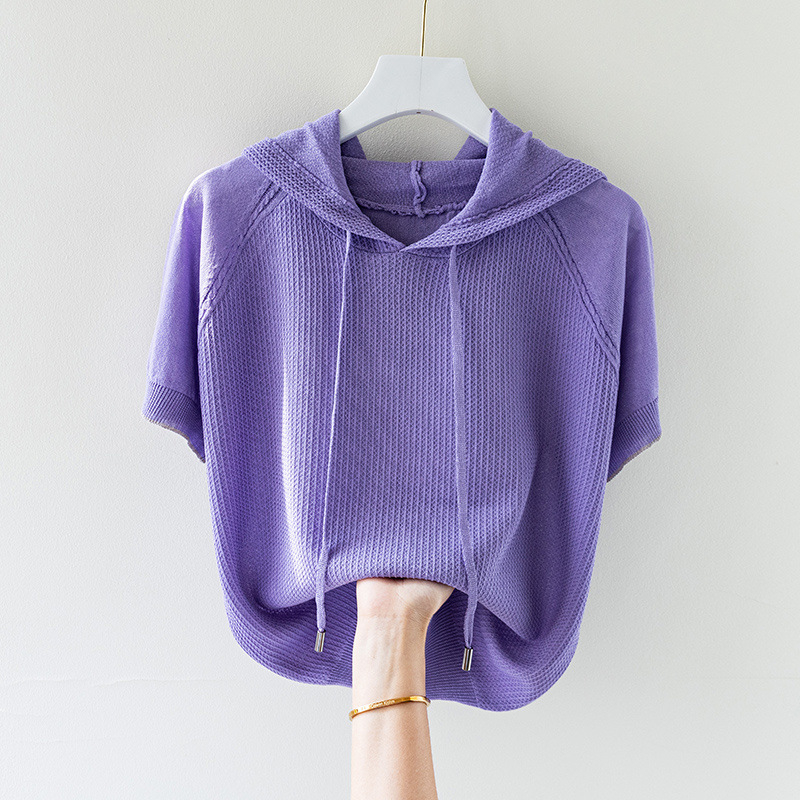 T-shirt s kapuljom od Ice Silk/Viscose, kratkih rukava, širokog kroja