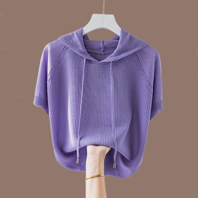 T-shirt s kapuljom od Ice Silk/Viscose, kratkih rukava, širokog kroja