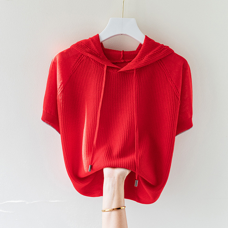 T-shirt s kapuljom od Ice Silk/Viscose, kratkih rukava, širokog kroja