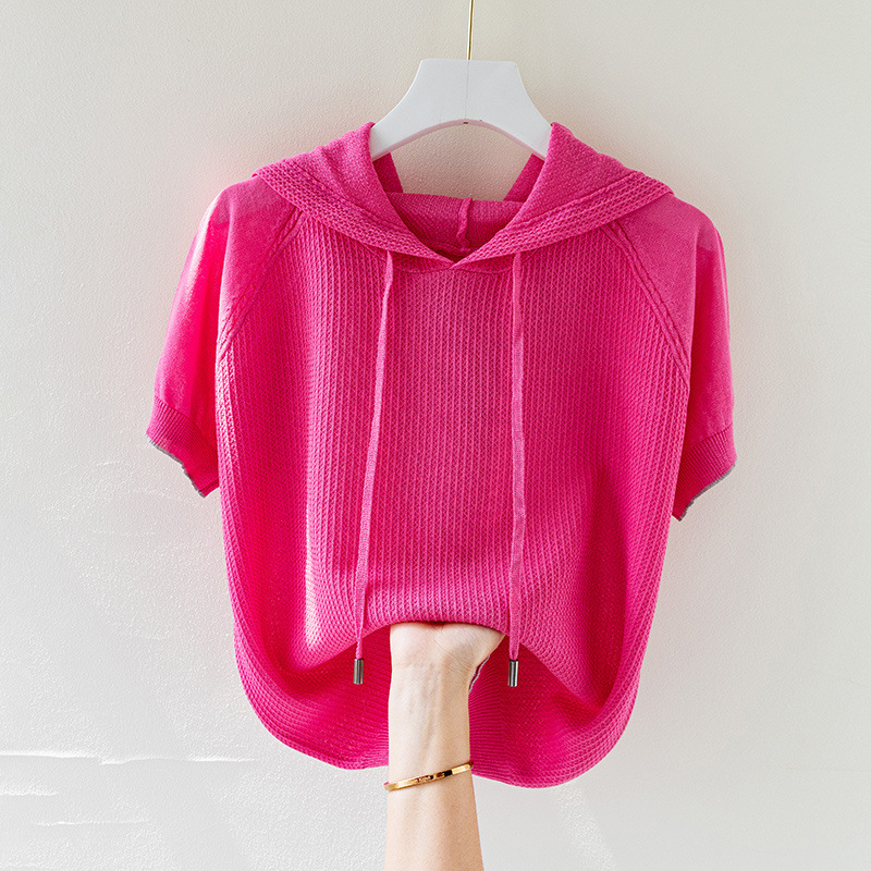 T-shirt s kapuljom od Ice Silk/Viscose, kratkih rukava, širokog kroja