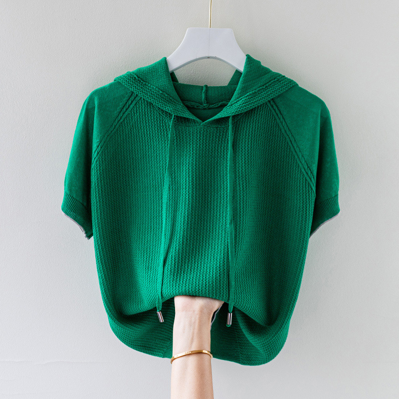 T-shirt s kapuljom od Ice Silk/Viscose, kratkih rukava, širokog kroja