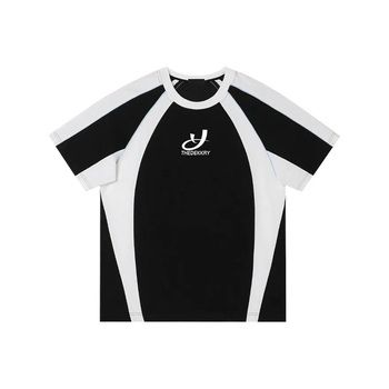 Uniszex laza szabású, kerek nyakú póló, pamut-elasztán keverékkel (95% feletti pamut), rövid ujjú, szabályos hosszúság