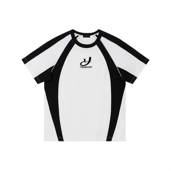 Uniszex laza szabású, kerek nyakú póló, pamut-elasztán keverékkel (95% feletti pamut), rövid ujjú, szabályos hosszúság