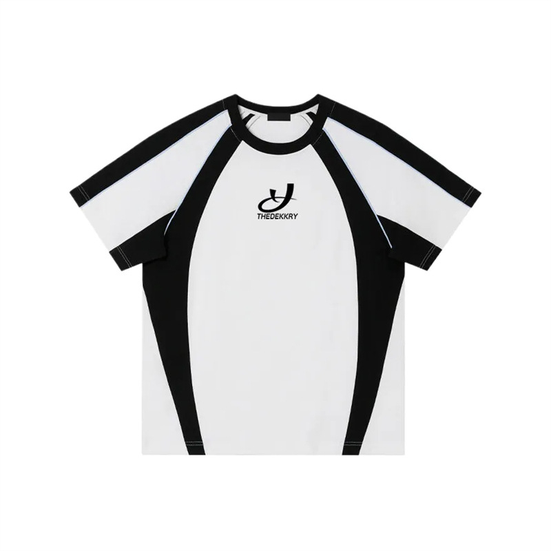 Uniszex laza szabású, kerek nyakú póló, pamut-elasztán keverékkel (95% feletti pamut), rövid ujjú, szabályos hosszúság