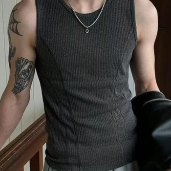 Muški bezrukavni T-shirt vest, okrugli izrez, prozračni poliester materijal, ljeto, slim kroj